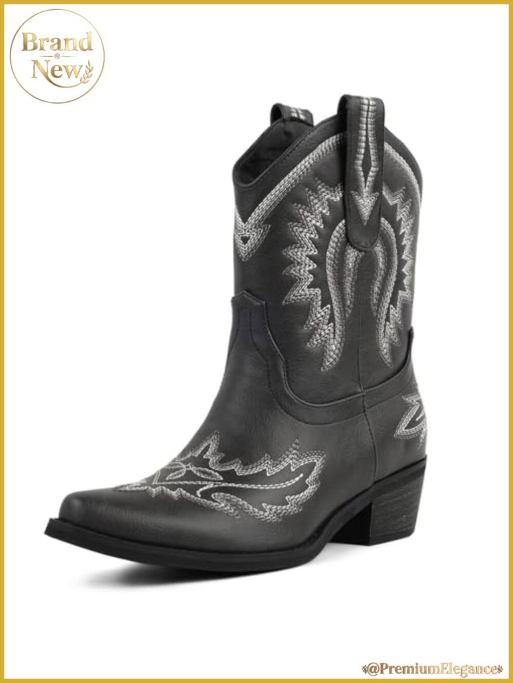 Cowboy Boots for Women Floral Cowgirl Pointed Toe Chunky Heel Mid Calf Western